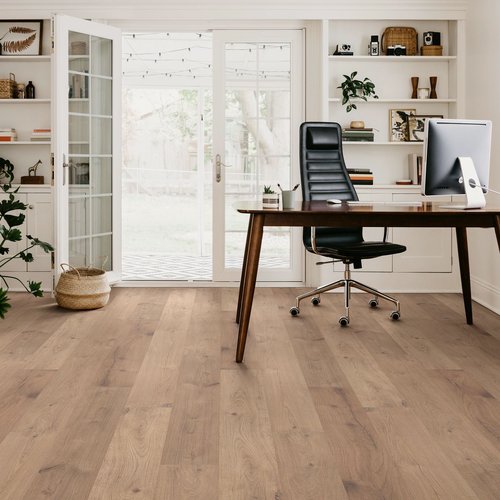 home office and desk on laminate floor