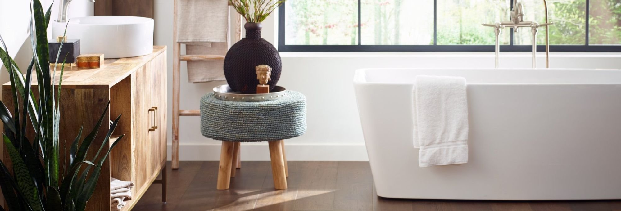 bathroom with hardwood flooring from Carpet Design Center in the Greenville, NC area