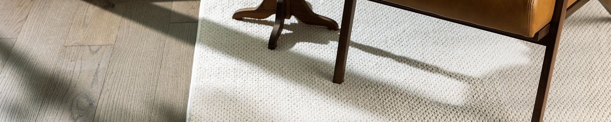 living room with hardwood flooring and a beige area rug from Carpet Design Center in the Greenville, NC area