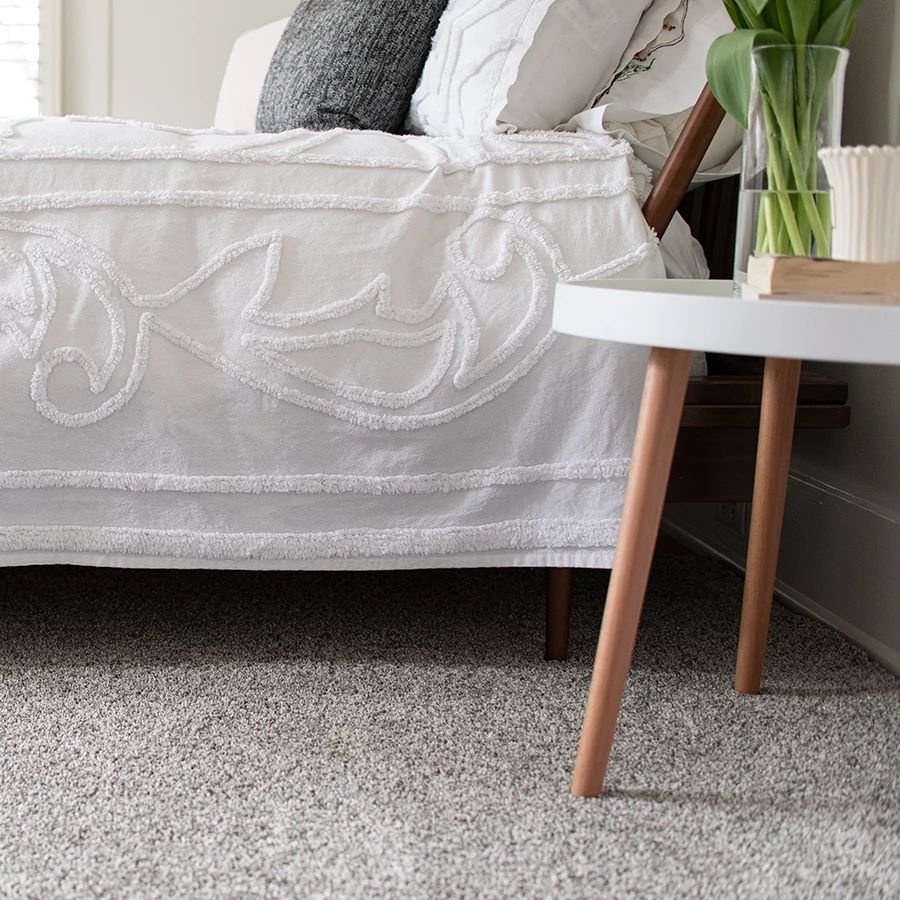 bedroom with gray carpet from Carpet Design Center in the Greenville, NC area